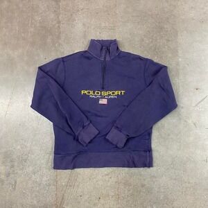 Polo Sport Ralph Lauren Quarter Zip Sweatshirt Navy USA Logo Vintage Men's S